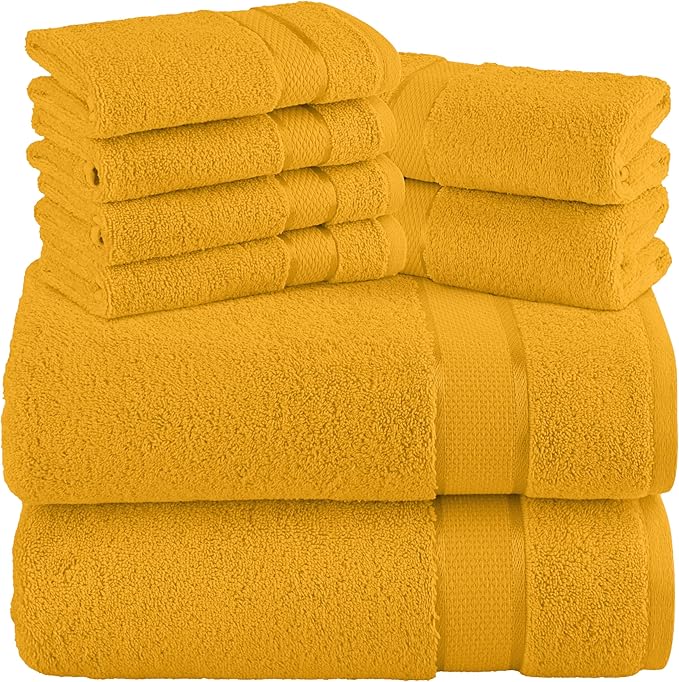 Elegant Comfort Premium Cotton 8-Piece Towel Set, Includes 4 Washcloths, 2 Hand Towels and 2 Bath Towels, 100% Turkish Cotton - Highly Absorbent and Super Soft Towels for Bathroom, Squash