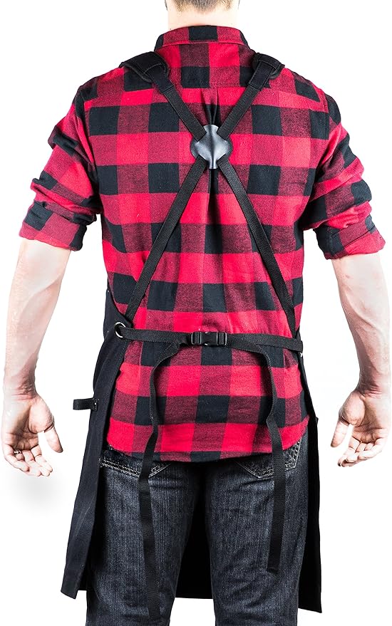 Hudson Durable Goods Deluxe Edition Waxed Canvas Tool Apron for Men and Women, Heavy Duty Work Apron with Front Pockets, Adjustable Padded Straps, Quick Release Buckle, Crossback - One Size, Black