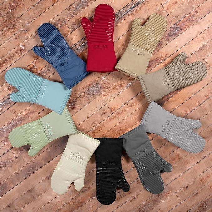 All-Clad Premium Silicone Oven Mitt: Heat Resistant to 500 Degrees - 100% Cotton & Silicone, 14"x7" Pot Holder for Kitchen and Barbeque, (1-Pack), Titanium Gray