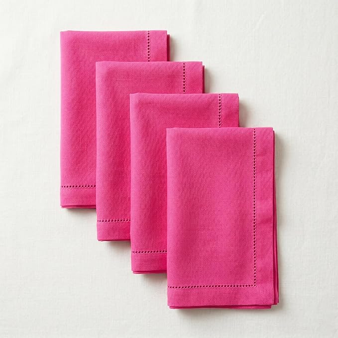 Palisa Hot Pink Cotton Napkins Set of 4 | Premium Hemstitch Detailing Cloth Dinner Napkins 18x18 Inch | Soft Washable & Reusable Table Napkins for Everyday Use Weddings Parties Restaurants & Hotels