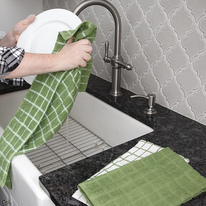 Ritz Premium 3-Pack Kitchen Towel & 6-Pack Dish Cloth Set - Highly Absorbent, Super Soft, Long-Lasting, 100% Cotton Terry Drying Cleaning Cloths, Cactus Green