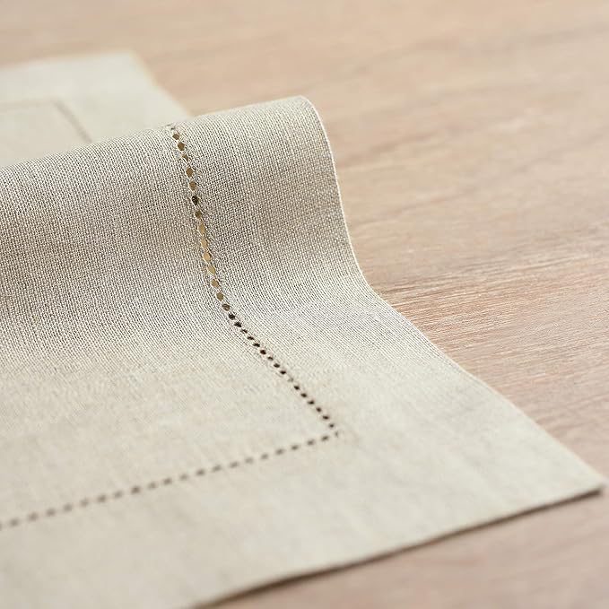 Solino Home Linen Placemats Set of 6 - Classic Hemstitch Natural Placemats 14 x 19 Inch - 100% Pure Linen Table Mats for Spring, Summer, Mothers Day