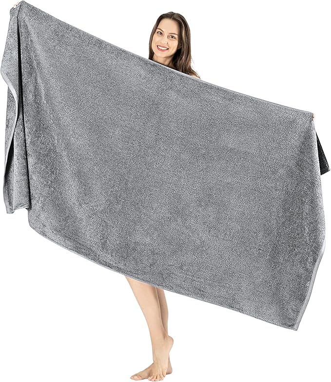 SALBAKOS Luxury 100% Turkish Cotton Bath Sheets 40x80 in Oversized Extra Large Bath Towels Thick Soft Absorbent Turkish Towel for Spa Beach (Pack of 1, Silver, Jumbo Bath Sheet)