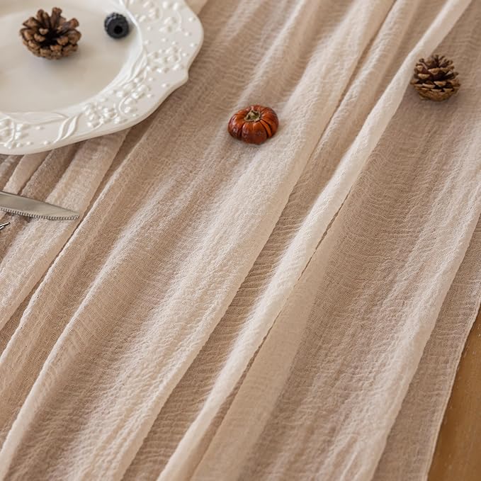 Keketoarrange 10pcs Beige Cheesecloth Table Runner Gauze Rustic 120 Inch 10 FT for Wedding Baby Shower Bridal Shower Birthday Engagement Garden Party Long Sheer Boho Spring Easter Home Decorations