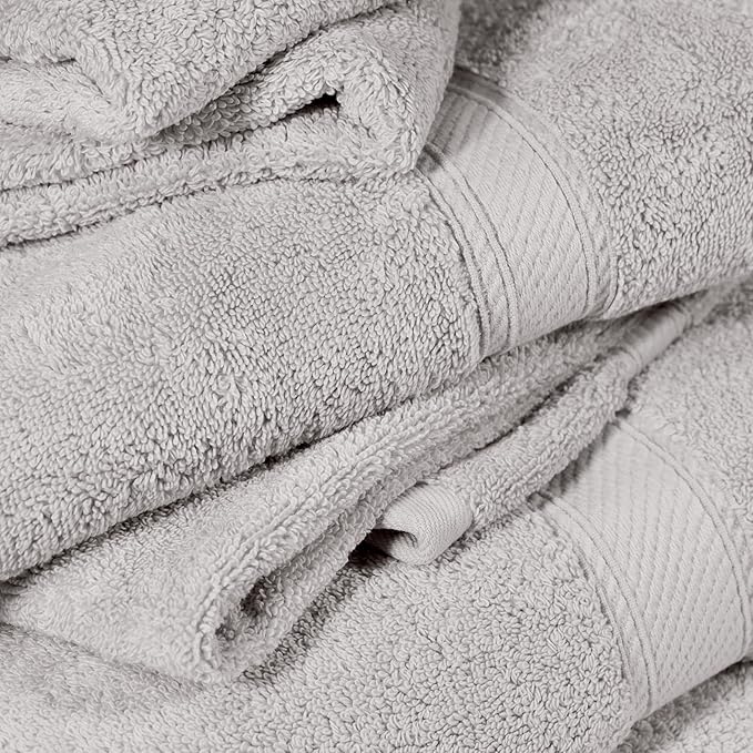 SUPERIOR Solid Egyptian Cotton Towel Set, Washcloths 13” x 13”, Hand Towels 20” x 30”, Bath Towels 30” x 55”, Silver, 6-Pieces