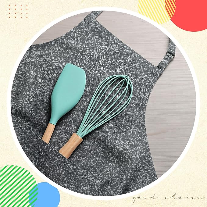 Funnymoom 12 Pcs Small Silicone Whisks and Spatulas with Wooden Handle for Cooking 10 Inch Mini Whisk Spatula Non Stick Kitchen Baking Essentials Cookware for Valentines Day Party Favor Gift Supplies