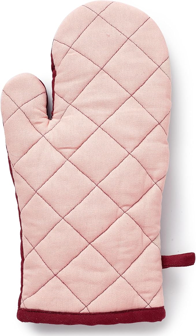 Encasa XO Heat Resistant Cotton Oven Gloves Mitts (2 Pc Set) - Quilted & Safe 12x6.6 in - for Kitchen, Cooking & Baking, Grilling, Handling Hot Pots & Pans - Maroon