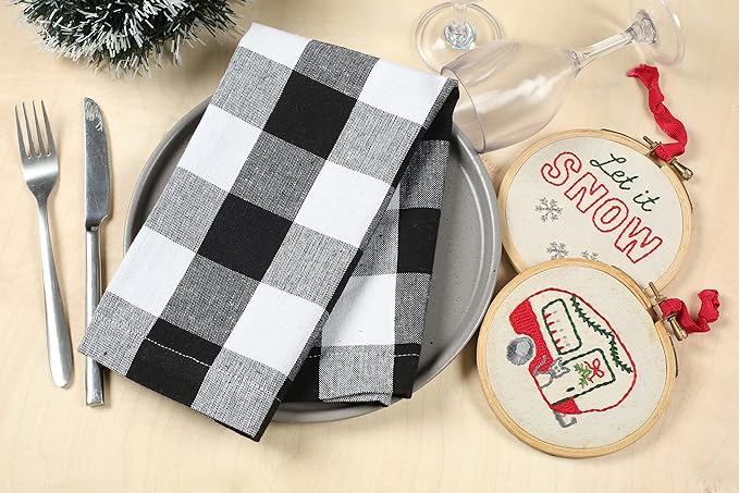 Lightnpro Buffalo Plaid Cloth Napkins Set of 12 – Checkered Cotton Dinner Napkins, Soft & Durable, 18x18 Inch, Black & White, Perfect for Dining, Parties & Everyday Use