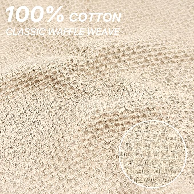 100% Cotton Waffle Weave Kitchen Towels, 8 Pack Dish Cloths for Washing Dishes, Ultra Soft Absorbent Dish Towels, Quick Drying Kitchen Rags, 12x12 Inches, Beige