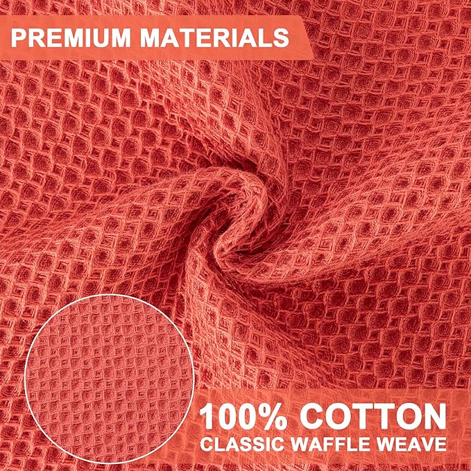 BOOMIBOO 6-Pack Kitchen Dish Cloths, 100% Cotton Waffle Weave, Ultra Soft Absorbent, Quick Drying Dish Towels, 12x12 Inches,Brick Red