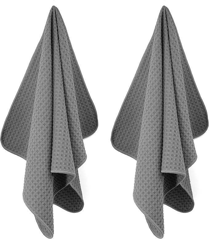 POLYTE Ultra Premium Microfiber Kitchen Dish Hand Towel Waffle Weave, 8 Pack (16x28 in, Gray)