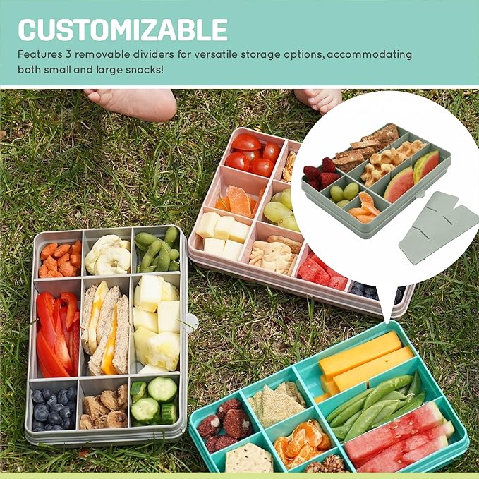 melii Snackle Box – 12-Compartment Divided Snack Container, BPA-Free Food Storage, Removable Dividers, Perfect for Kids Snacks, Arts & Crafts, Beads, and Kitchen Organization (Sage)