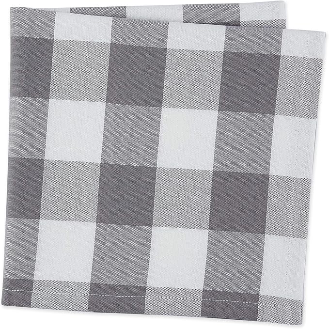 DII Buffalo Check Collection, Classic Farmhouse Cloth Napkin Set, 20x20, Gray & White, 6 Piece