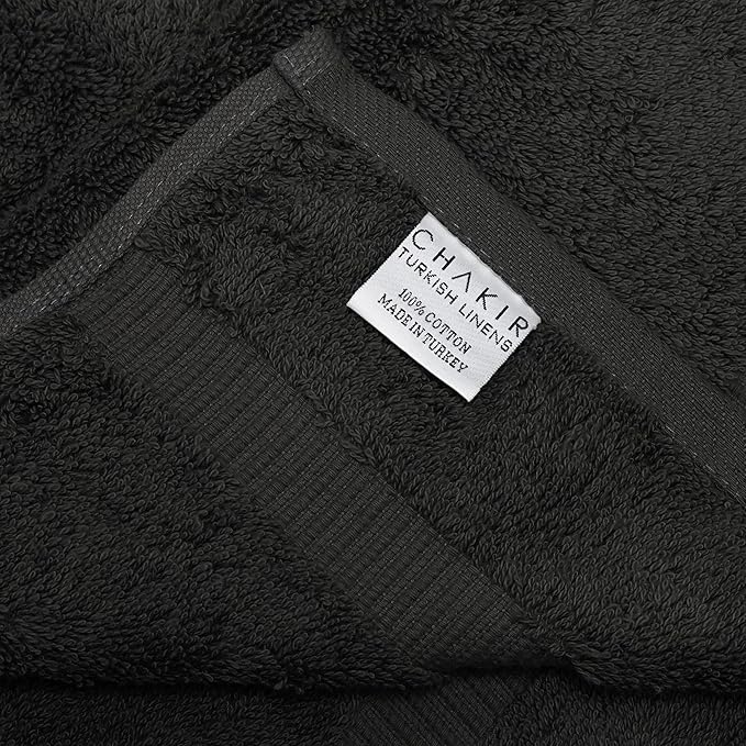 Chakir Turkish Linens 100% Cotton Premium Turkish Towels for Bathroom | 13'' x 13'' (6-Piece Washcloth, Black)