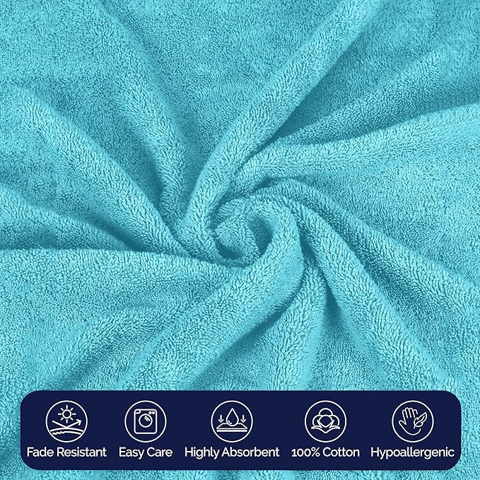 Elegant Comfort Premium Cotton 8-Piece Towel Set, Includes 4 Washcloths, 2 Hand Towels and 2 Bath Towels, 100% Turkish Cotton - Highly Absorbent and Super Soft Towels for Bathroom, Aqua