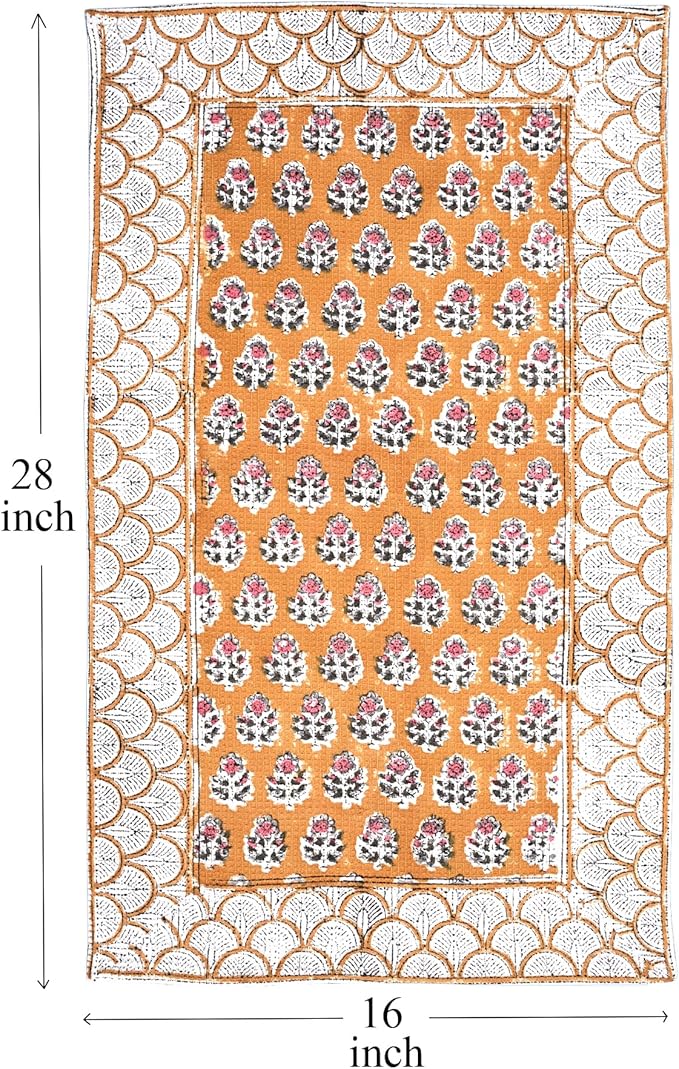 CPC Citrine Yellow Hand Block Print Waffle Kitchen Towel Set of 3-16 x 28 Inch Ultra Absorbent Quick Dry Cotton Dish Towels Lightweight Reusable Sustainable Tea Towels for Cleaning and Drying
