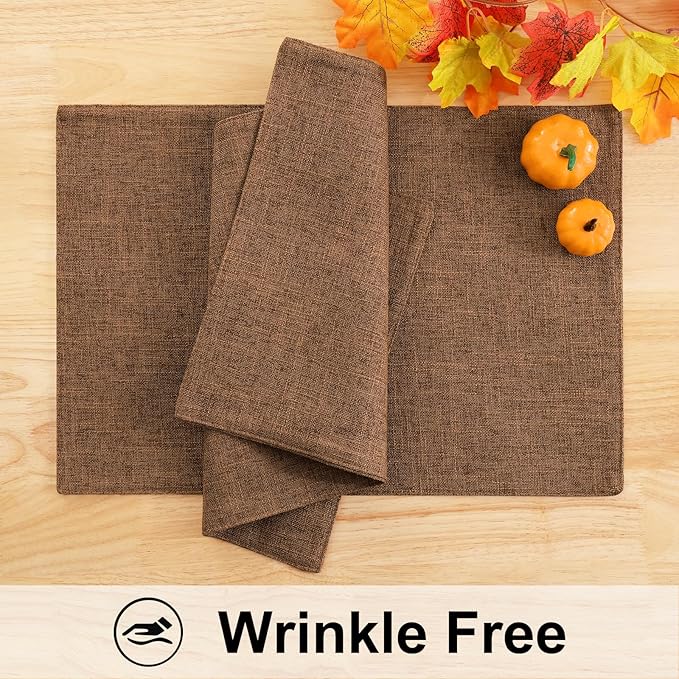homing Cotton Linen Placemats Set of 6, Cloth Washable Farmhouse Dining Table Mats for Indoors & Outdoors, Easy to Clean, Brown, 13 x 19 Inch