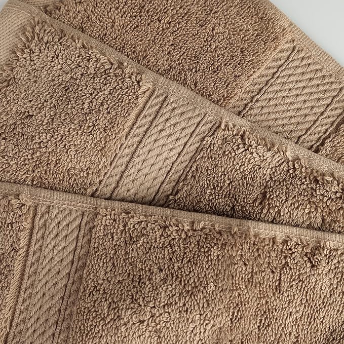 Superior Egyptian Cotton Pile 8 Piece Towel Set, Includes 2 Bath, 2 Hand, 4 Face Towels/ Washcloths, Ultra Soft Luxury Towels, Thick Plush Essentials, Guest Bath, Spa, Hotel Bathroom, Latte