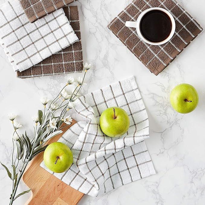 DII Basic Terry Collection Windowpane Dishcloth Set, 12x12, Brown, 6 Piece