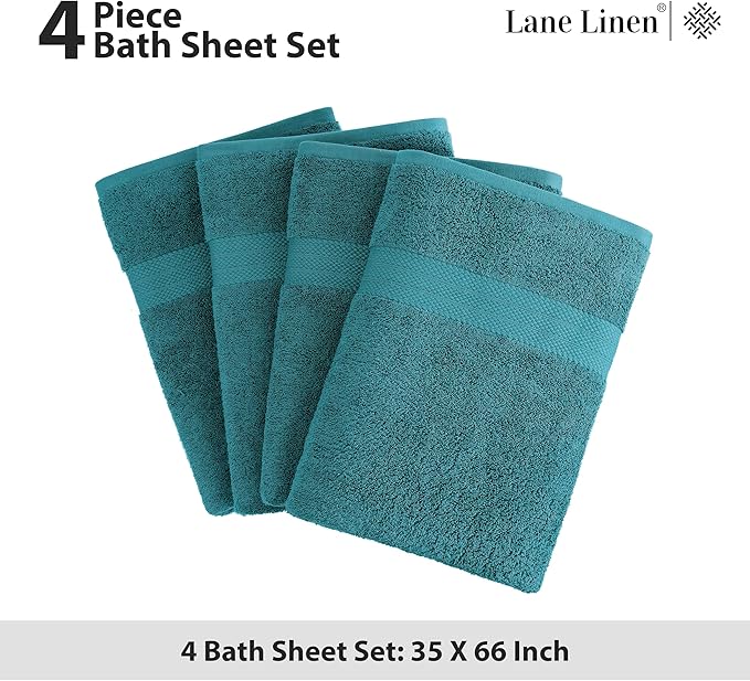 LANE LINEN 100% Luxury Cotton Bath Sheets (35"x66") - 4 Piece - Fade Resistant, Machine Washable, Soft & Highly Absorbent - Eco Friendly, Extra Large Bathroom Towels Sets - Ideal for Guests - Sea Port