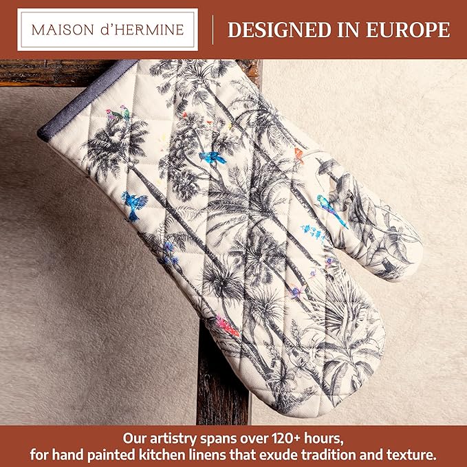 Maison d' Hermine Oven Gloves 100% Cotton Oven Mitt 7" x 13" with Loop Heat Resistant BBQ Cooking Gloves for Thanksgiving Christmas Decorations Baking Handling Hot Pans (Pack of 1, Amazonia)