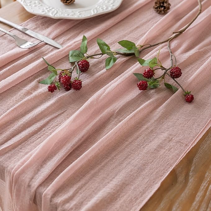 Keketoarrange 3pcs Dusty Pink Gauze Rustic Cheesecloth Table Runner 120 Inch 10 FT for Wedding Baby Shower Bridal Shower Birthday Engagement Garden Outdoor Party Long Sheer Boho Decorations