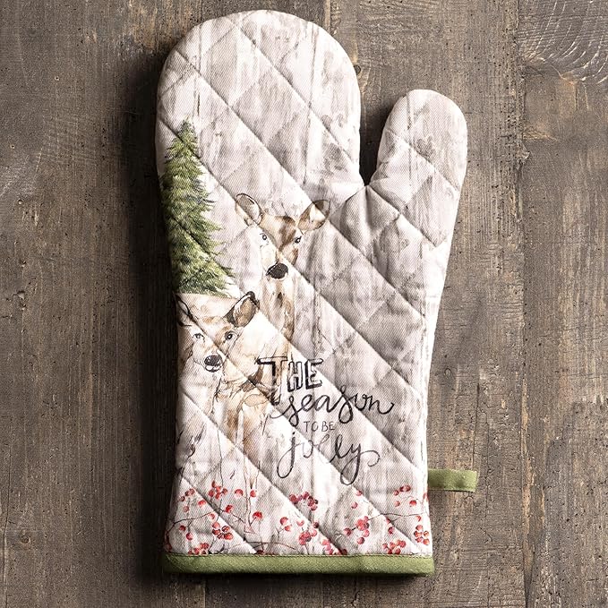 Maison d' Hermine Oven Gloves 100% Cotton Oven Mitt 7" x 13" with Loop Heat Resistant BBQ Cooking Gloves for Thanksgiving Christmas Decorations Baking Handling Hot Pans (Pack of 1, Mountain Life)