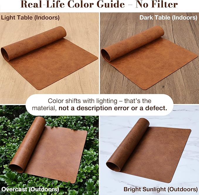 Roxifina Vinyl Placemats Set of 8 - Faux Leather Waterproof Washable PU Place Mats, Heat Resistant 12 x 17 Inch Easy Clean Wipeable Non-Slip Table Mats for Dining, Kitchen, Outdoor (Reddish Brown)