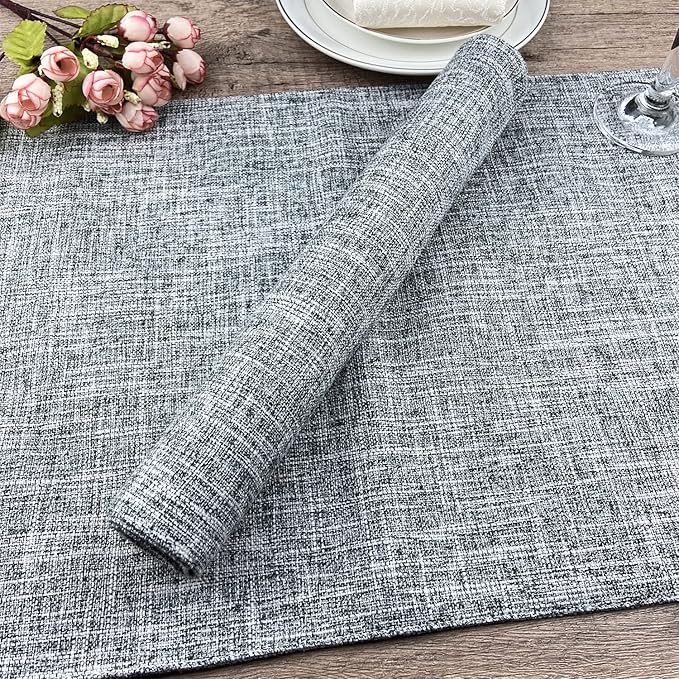 Weabetfu Cloth Placemats Set of 4 Heat Resistant Dining Table Placemmats Cotton Linen Machine Washable Kitchen Table Mats Wrinkle Free Thick Fabric Place Mat,Easy to Clean,13"x19",Mottled Grey w/Brown