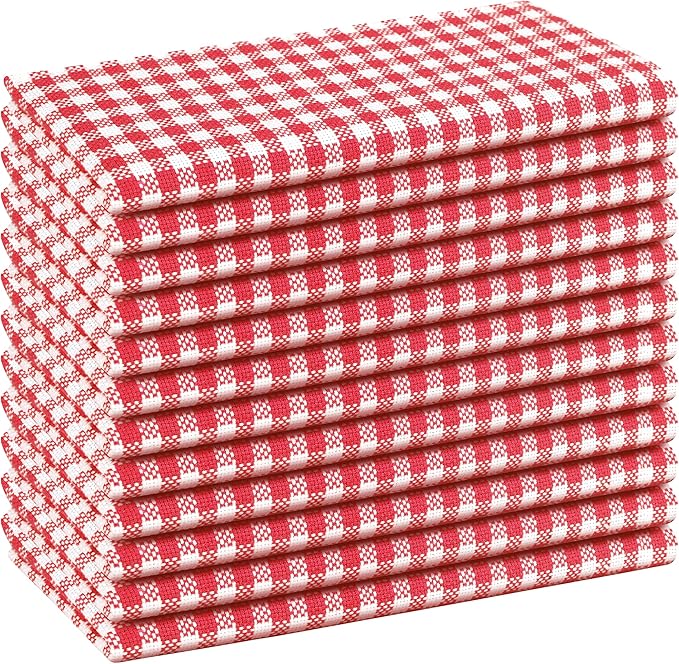 Native Fab Red Gingham Mini Check Cloth Dinner Napkins - 16x16 inches, Set of 12, Soft, Absorbent, Cotton Napkins - Reusable Fabric Napkins for Everyday Use, Lunch, Wedding, Gift, Christmas - Red