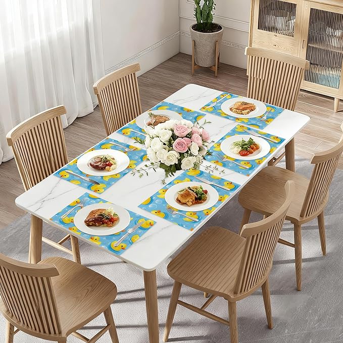 Cute Duck Table Mats Set of 6,Non-Slip Washable Placemats for Restaurant Home Kitchen Dinner Table 12x18Inch
