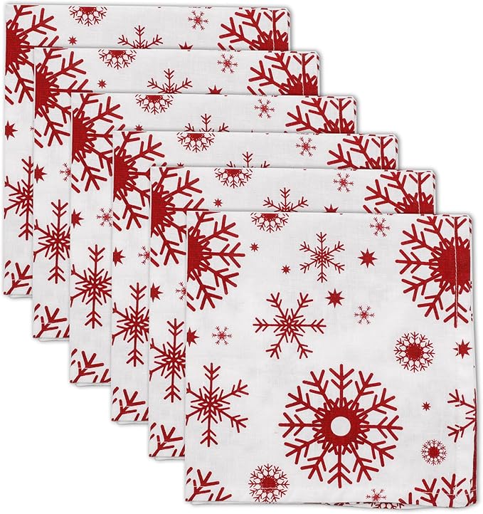 100% Pure Linen Dinner Christmas Cloth Napkins 15 x 15 Inch Snowflake Pattern - Set of 6 Pack European Flax Natural Fabric Washable for Home and Kitchen