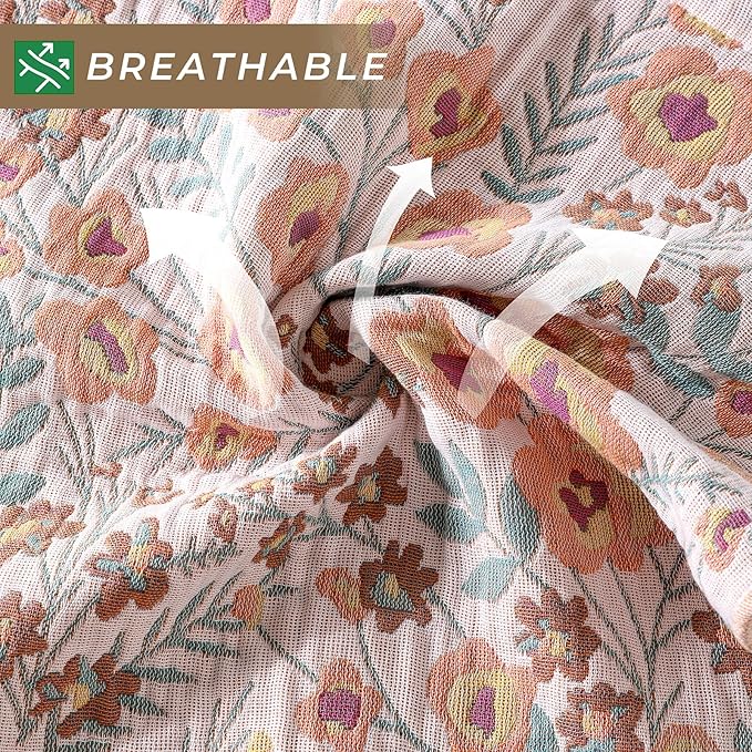 Kitchen Dish Towels for Drying 100% Cotton Set of 4, Ultra Absorbent Quick Drying Thick Reusable Cleaning Decorative Tea Towels with Hanging Loop,Reversible Boho Pretty Hand Towels,Floral