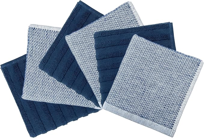 Bumble Premium Dish Cloths 13"x13" (6 Pack) | 100% Natural Ring Spun Cotton | 400 GSM | Highly Absorbent & Soft |Yarn Dyed & Solid Dyed Terry Dish Cloth Set - Blue
