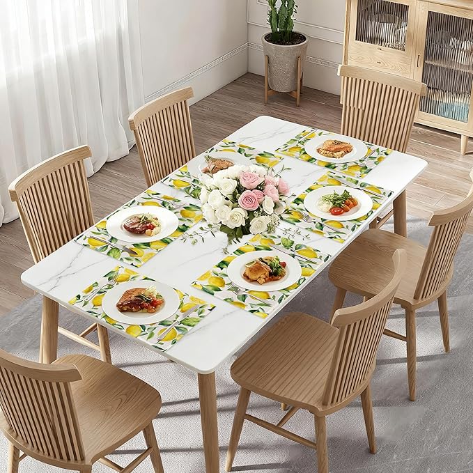 Lemon Placemat Set of 6,Heat Resistant Linen Table Mats for Indoor Outdoor Home Kitchen Dining Room Table 12x18Inch