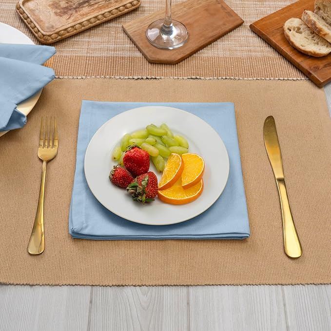 Blue Needles Solid Cloth Napkins Set of 12 Ice Blue 100% Cotton Dinner Napkins 18x18 inches - Spring Summer Easter - Soft, Reusable, Absorbent & Washable Linen, Ideal for Events Parties & Everyday Use