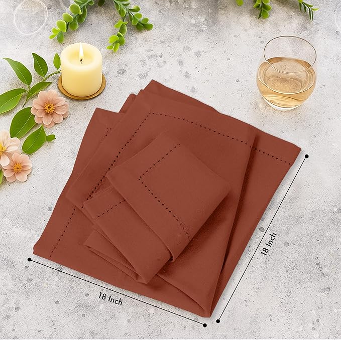 Ruvanti Cloth Napkins Set of 12, 100% Cotton High GSM 18x18 Inches, Hem Stitched Corners, Soft, Washable, Highly Durable & Absorbent, Perfect for Parties, Christmas, Thanksgiving Dinners – Rust
