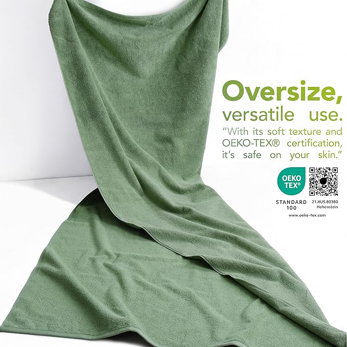 American Soft Linen 100% Cotton 600 GSM Turkish 40x80 Oversized Bath Towel Sheet, Extra Large Adult Towels for Bathroom, Sage Green