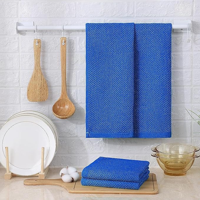 Kitinjoy 100% Cotton Waffle Weave Kitchen Hand Towels (13 X 28 Inches, Blueberry), 6-Pack Super Soft and Absorbent Dish Towel for Drying Dishes