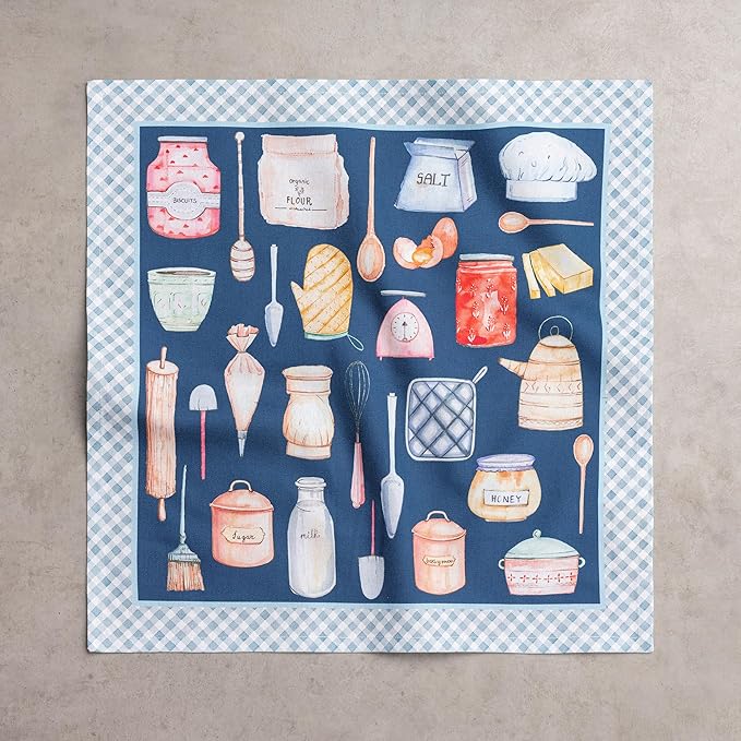 Maison d' Hermine Cloth Napkins Set of 4 100% Cotton Everyday Reusable Square Napkins Cloth Washable Dinner Party Wedding Restaurant Gifts for Mothers Day Spring/Summer (Let's Bake, 18" x 18")