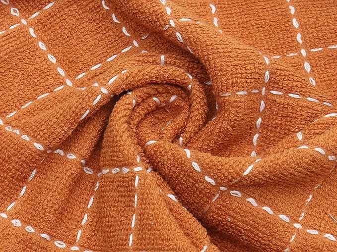 Cotton Terry Dish Cloths, Absorbent Dish Towels for Kitchen Drying, Soft Wash Cloths Multipurpose Dish Rags for Washing Dishes, 12 x 12 Inches, Set of 6 (Dark Orange)