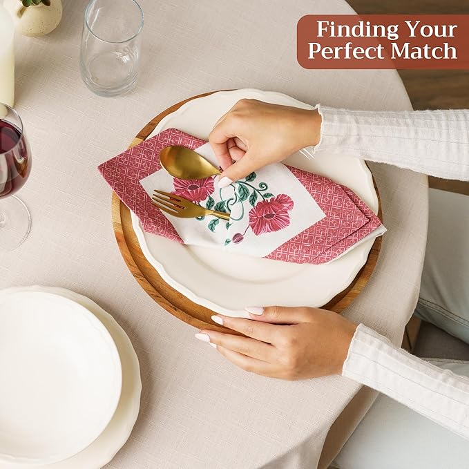 Maison d' Hermine Cloth Napkins Set of 4 100% Cotton Everyday Reusable Square Napkins Cloth Washable Dinner Party Wedding Restaurant Gifts for Mothers Day Spring/Summer (Poppy, 18" x 18")