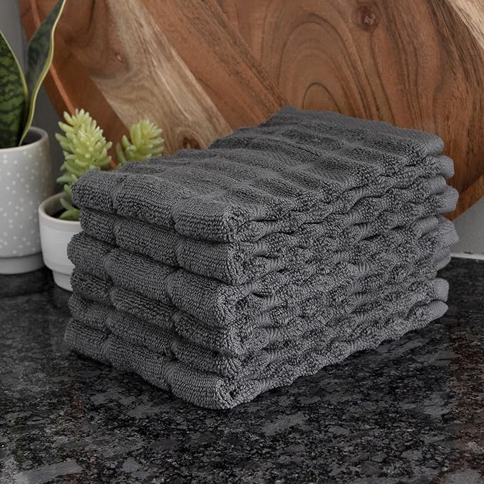 All Clad Premium Solid Dish Cloth Set: Highly Absorbent, Super Soft - 100% Turkish Cotton Terry Looped, 13"x14" Dish Towels for Cleaning & Drying Dishes, Pans, Glassware, or Counters, 6-Pack, Pewter