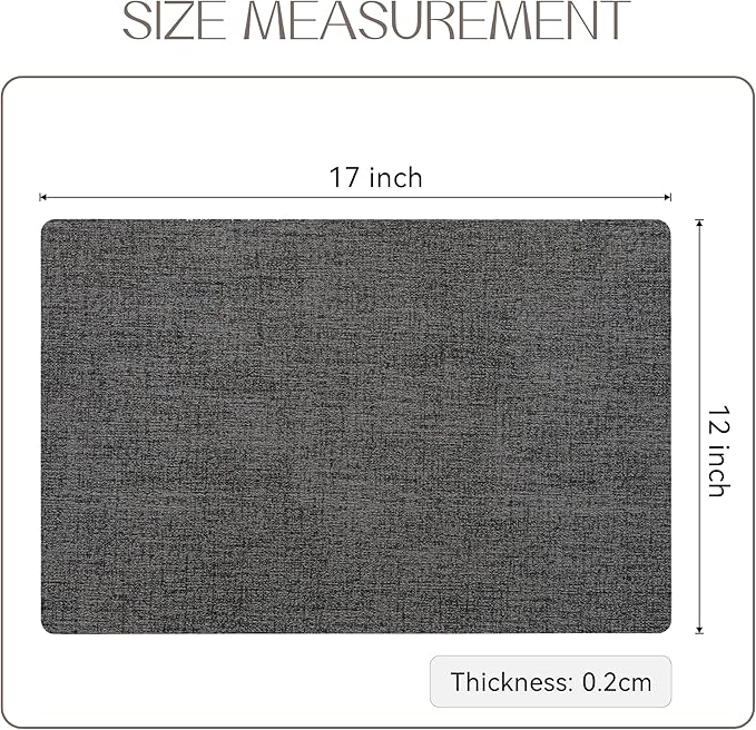 Romanstile Vinyl Placemats Set of 4-12 X 17 Inch - Faux Leather 100% Waterproof Oil-Proof Wipeable Place Mats, Heat Resistant Reversible PU Table Mats for Kitchen Dining Party Outdoor, Dark Grey