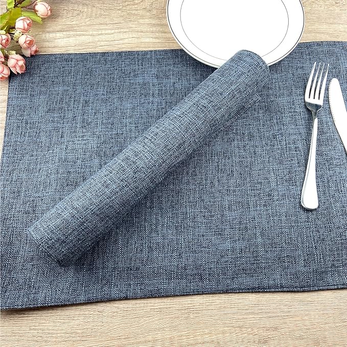 Weabetfu Cloth Placemats Set of 6 Heat Resistant Dining Table Placemmats Cotton Linen Machine Washable Kitchen Table Mats Wrinkle Free Thick Fabric Place Mats,Easy to Clean,13" x 19"
