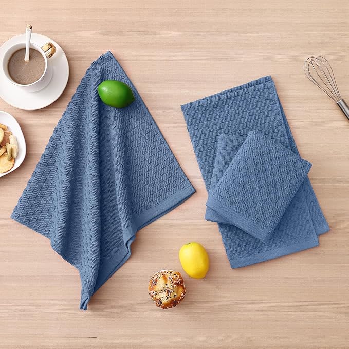 Homaxy 100% Cotton Kitchen Towels and Dishcloths Set, 12 x 12 & 15 x 25 Inches, Set of 10 Bulk Terry Cloth Dish Towels, Super Soft and Absorbent Hand Towel with Hanging Loop, Navy Blue