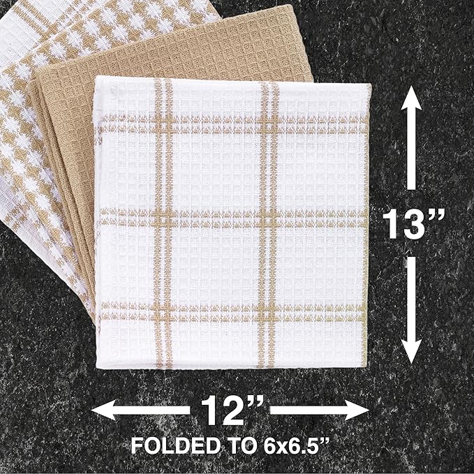 T-Fal Premium Waffle Dish Cloths: Highly Absorbent, Super Soft Long Lasting - 100% Cotton, 12"x13" Towel for Cleaning & Drying, (8-Pack), Sand
