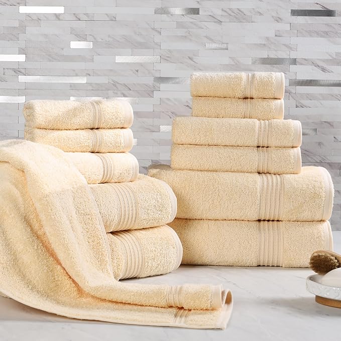 Superior Egyptian Cotton 12-Piece Towel Set, Assorted Towels for Home Bathroom, Guest Bath Decor Essentials, Includes 4 Bath, 4 Hand, 4 Face Towels/Washcloths, Quick Dry, Absorbent - Canary