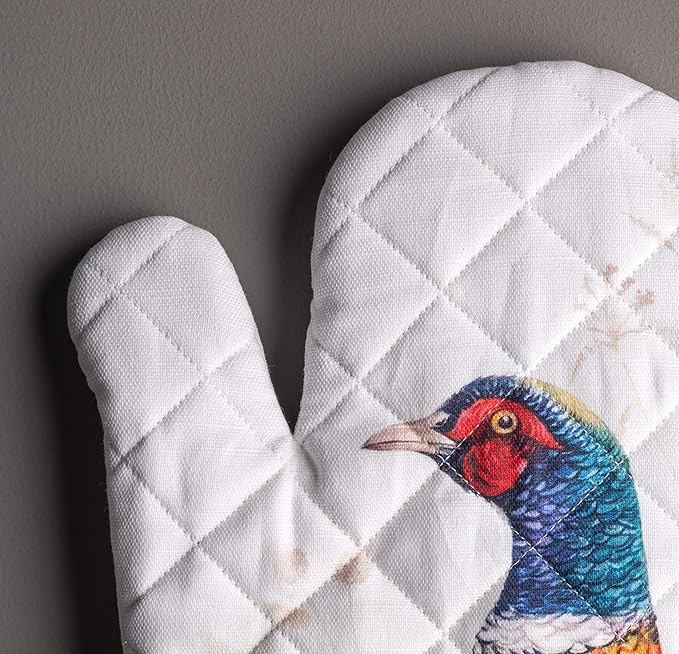 Maison d' Hermine Oven Gloves 100% Cotton Oven Mitt 7" x 13" with Loop Heat Resistant BBQ Cooking Gloves for Thanksgiving Christmas Decorations Baking Handling Hot Pans (Pack of 1, Faisan D'Automne)