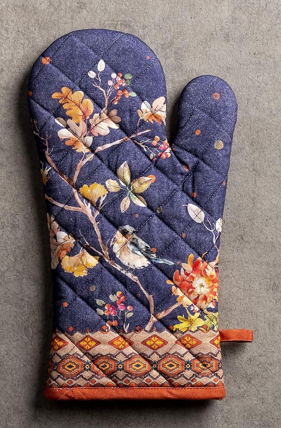 Maison d' Hermine Oven Gloves 100% Cotton Oven Mitt 7" x 13" with Loop Heat Resistant BBQ Cooking Gloves for Thanksgiving Christmas Decorations Baking Handling Hot Pans (Pack of 1, Kelim - Infinity)